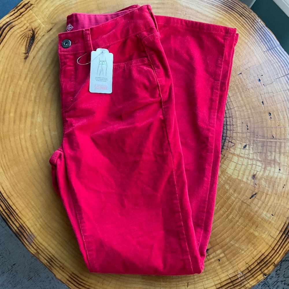 St. John's Bay Straight Corduroy Pants Women's Size 4 Mid Rise NWT in Red